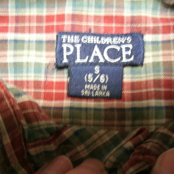 Children's Place Boys Shirt Button Down Red Tan Green Plaid Long Sleeve 5-6 - Picture 5 of 11